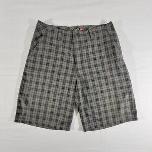 QUIKSILVER Men's 33 (Actual 34" x 10.5") Plaid Chino Shorts Gray & Black